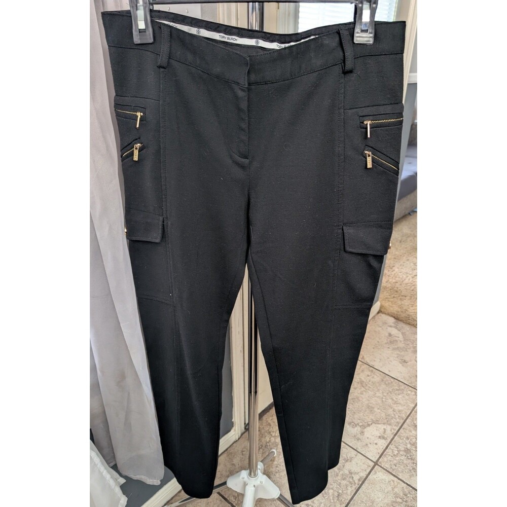 Tory Burch Ponte Double Knit Gold Button Slim Cargo Pants Sz S